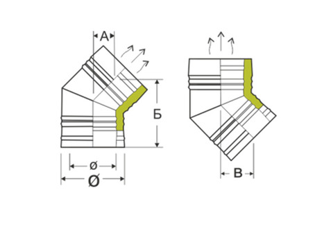 Сэндвич колено для дымохода оцинкованная сталь Eco Flue 1 мм D200х115 мм угол 135 градусов