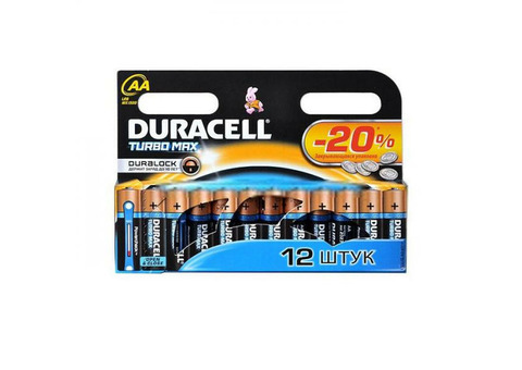 Батарейка алкалиновая Duracell Turbo Max AA Bl-2 Bl-12 12 шт