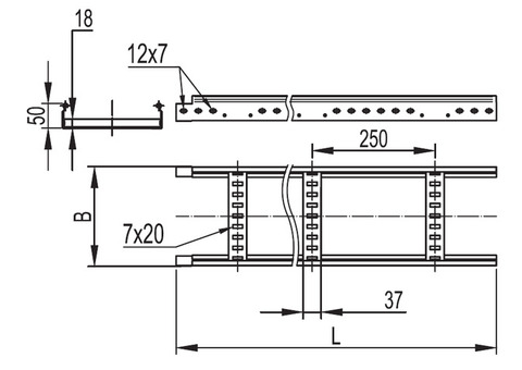 Лоток лестничный DKC LL1020 L3000 200х100 мм