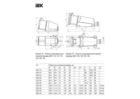 Розетка IEK ССИ-125 3Р+РЕ+N 32А 380-415В IP44 стационарная