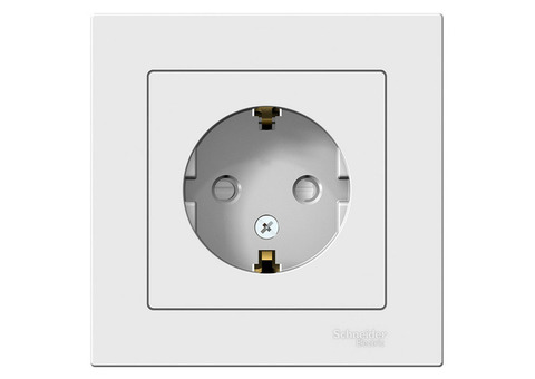 Розетка Schneider Electric AtlasDesign ATN000144 одноместная с заземлением и защитными шторками белая