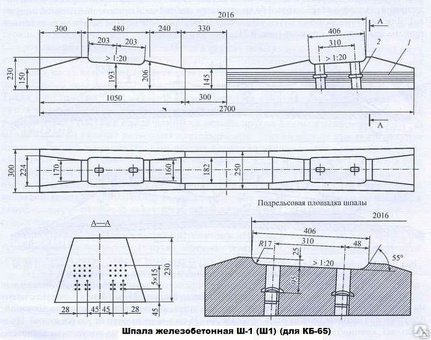 Шпала железобетонная Ш-1 (Ш1) (для КБ-65) новая ГОСТ 33320-2015