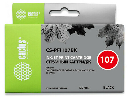 Картридж струйный Кактус CS-PFI107BK Черный ( 130мл ) для Canon IP iPF670/iPF680/iPF685/iPF770/iPF780/iPF785/ (CS-PFI107BK)