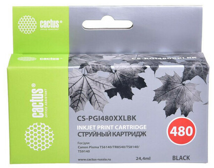 Картридж струйный Cactus CS-PGI480XXLBK черный (24.4мл) для Canon Pixma TR7540/TR8540/TS6140/TS8140 (CS-PGI480XXLBK)