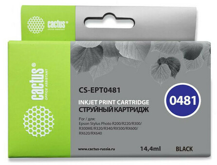 Картридж струйный Кактус CS-ED0481 черный ( 16мл ) для Epson Stylus Photo R200/R220/R300/R320/R340/RX500/RX600/RX620/RX640 (CS-EPT0481)