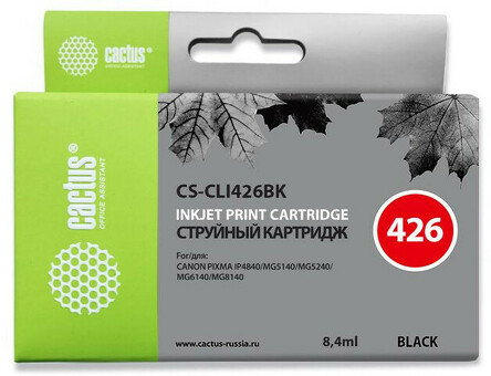 Картридж струйный Кактус CS-CLI426BK Черный ( 10мл ) для Canon Pixma MG5140/5240/6140/8140/MX884 (CS-CLI426BK)