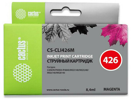 Картридж струйный Cactus CS-CLI426M пурпурный (8.4мл) для Canon Pixma MG5140/5240/6140/8140/MX884 (CS-CLI426M)