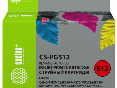 Картридж струйный Кактус CS-PG512 Черный ( 14мл ) для Canon Pixma iP2700/MP240/MP250/MP260/MP270/MP272/MP280/MP480/MP490/MP492/MP495/MX320/MX330/MX340/MX350 (CS-PG512)