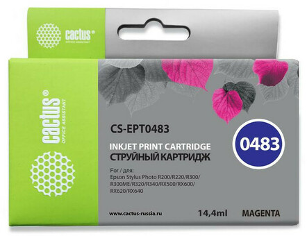 Картридж струйный Cactus CS-EPT0483 пурпурный (14.4мл) для Epson Stylus Photo R200/R220/R300/R320/R340/RX500/RX600/RX620/RX640 (CS-EPT0483)