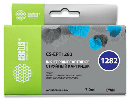 Картридж струйный Cactus CS-EPT1282 голубой (7мл) для Epson Stylus S22/S125/SX420/SX425/Office BX305 (CS-EPT1282)