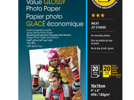 Бумага Epson Value Glossy Photo Paper, глянцевая, 10 x 15 см (100 x 150 мм), 183 г/кв.м (40 листов) (C13S400044)