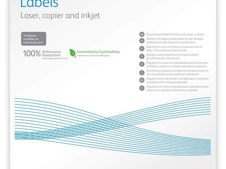 Бумага самоклеящаяся Xerox Labels Laser/Copier, матовая, A4 (210 x 297 мм), 12 наклеек, 100 листов (003R97405)