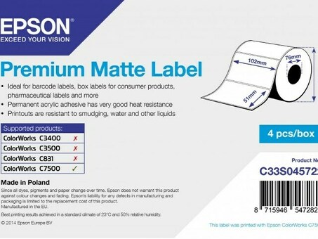 Бумага Epson Premium Matte Label 102мм x 51мм (C33S045722)