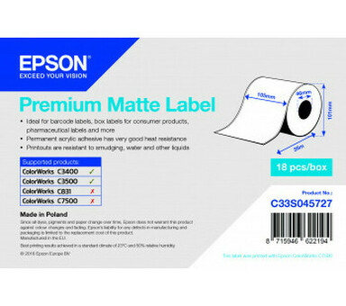 Бумага Epson Premium Matte Label, матовая, 105мм x 35м (C33S045727)