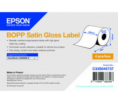 Бумага Epson BOPP Satin Gloss Label, полуглянцевая, 203мм x 68м (C33S045737)