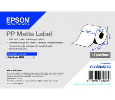 Бумага Epson PP Matte Label, матовая, 76мм x 29м (C33S045743)