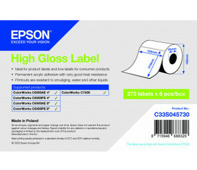 Бумага Epson High Gloss Label, глянцевая, 105мм x 210мм, 273 шт. (C33S045730)