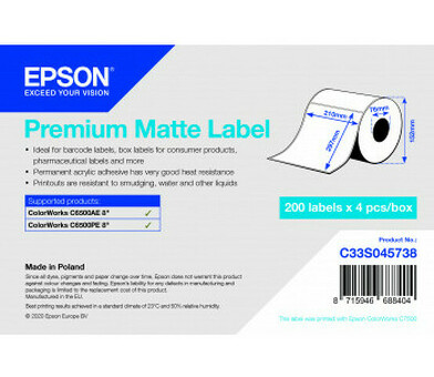 Бумага Epson Premium Matte Label, матовая, 210мм x 297мм, 200 шт. (C33S045738)