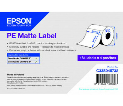 Бумага Epson PE Matte Label, матовая, 210мм x 297мм, 184 шт. (C33S045732)