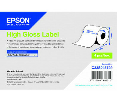 Бумага Epson High Gloss Label, глянцевая, 203мм x 58м (C33S045729)