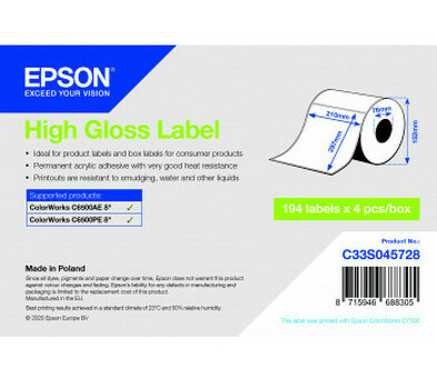Бумага Epson High Gloss Label, глянцевая, 210мм x 297мм, 194 шт. (C33S045728)
