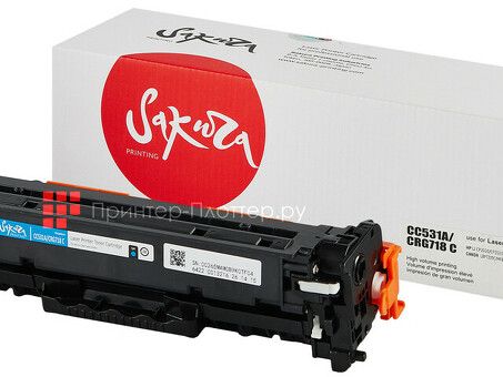 Картридж SAKURA CC531A/CRG718C для HPColor LaserJet CM2320fxiMFP/CM2320nMFP/ CM2320nfMFP/CP2025/CP2025n/CP2025dn/CP2025x,CANON LBP 7200/7200cn/iC MF8330/8350Cdn, голубой, 2800 к. (SACC531A/CRG718C)