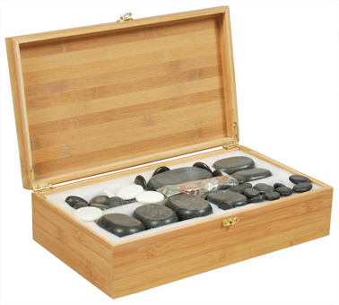 Набор массажных камней Med-Mos из базальта в коробке из бамбука (60 шт.) НК-3Б