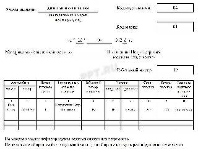 Журнал расхода топлива образец
