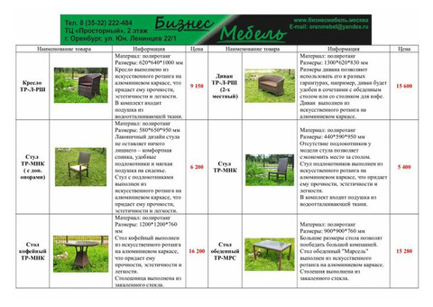 Мебель для летней веранда из искусственного ротанга