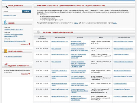 Реестр банкротств ООО 