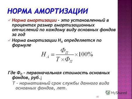 Годовая норма амортизации, выраженная в процентах формула