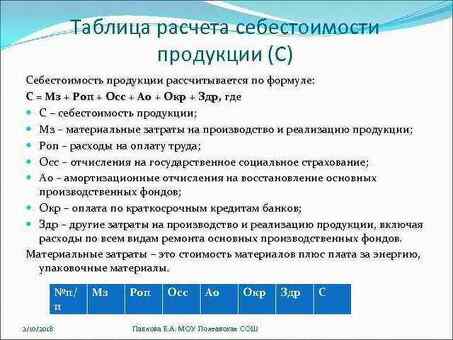 Рассчитайте стоимость производства единиц продукции