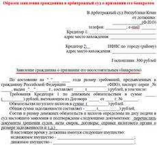 Заявление о банкротстве физического лица образец мфц