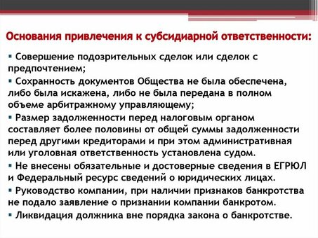 Услуги по субсидиарной ответственности и банкротству физических лиц