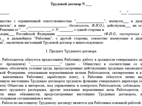 Трудовой договор с единственным учредителем директором президентом | Название компании