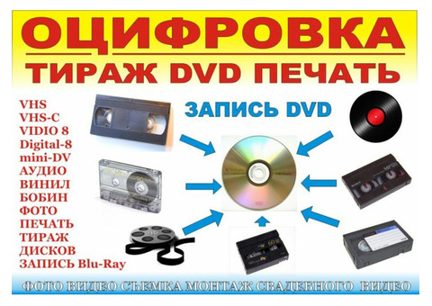 Оцифровка Видеокассет Фото Аудио на CD DVD HDD FLASH