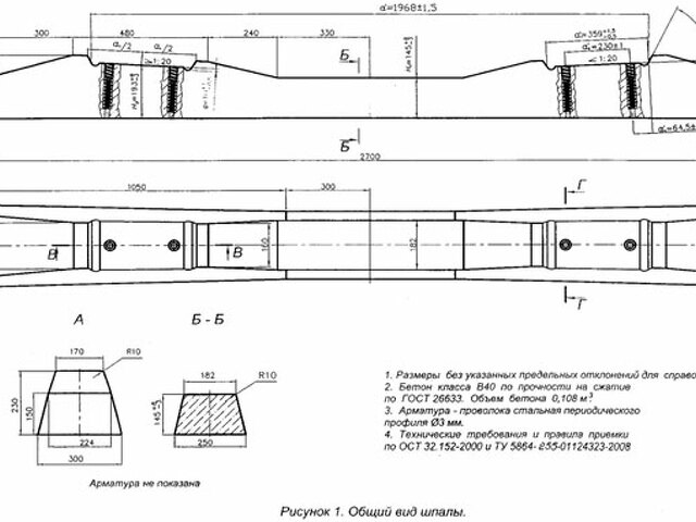 Шпала железобетонная размеры чертеж