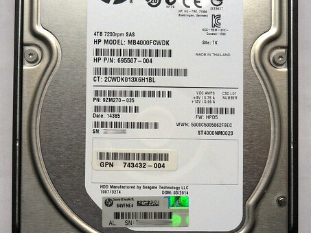 697966-001 Жесткий диск HP 4 ТБ 6G 7,2K 3,5 дюйма SAS с лотком QR