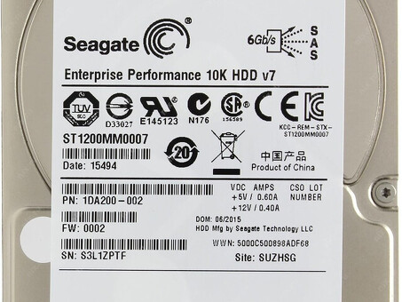 ST1200MM0007 Жесткий диск SeaGate 1,2 ТБ, 12 ГБ, SAS 10K