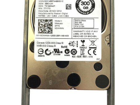 CWHNN Жесткий диск Dell 300 ГБ, 6 ГБ, 10 тыс. об/мин, SAS, 2,5 дюйма