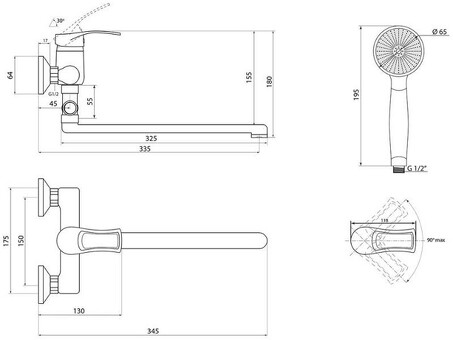 Смеситель СЛАВЕН СЛ-ОД-Ц31 серия Прораб для ванны, однорычажный, картридж 40мм, L-излив 310мм