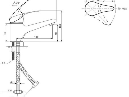 Смеситель СЛАВЕН СЛ-ОД-П10 серия Прораб для умывальника, однорычажный, картридж 35мм, 1 шпилька, гибкая подводка 40мм, короткий излив