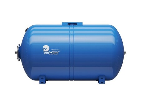Гидроаккумулятор для водоснабжения WESTER WAO объём 100л, DN 25, PN 25, Горизонтальный, резьбовое-НР, G-1'', с опорами, голубой, Турция