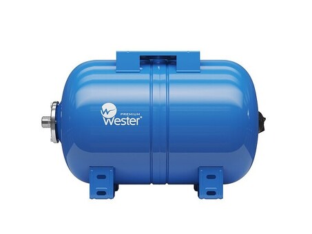 Гидроаккумулятор для водоснабжения WESTER WAO объём 19л, DN 25, PN 10, Горизонтальный, резьбовое-НР, G-1'', с опорами, голубой, Россия