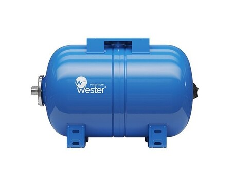 Гидроаккумулятор для водоснабжения WESTER WAO объём 50л, DN 25, PN 10, Горизонтальный, резьбовое-НР, G-1'', с опорами, голубой, Россия