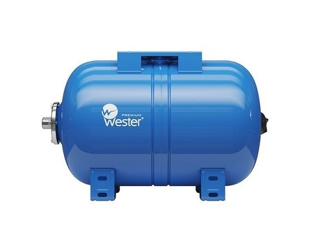 Гидроаккумулятор для водоснабжения WESTER WAO объём 80л, DN 25, PN 10, Горизонтальный, резьбовое-НР, G-1'', с опорами, голубой, Россия