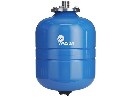 Гидроаккумулятор для водоснабжения WESTER WAV Premium объём 8л, DN 20, PN 10, вертикальный, резьбовое-НР, G-3/4'', без опор с контрфланецем из нержавеющей стали, голубой, Россия