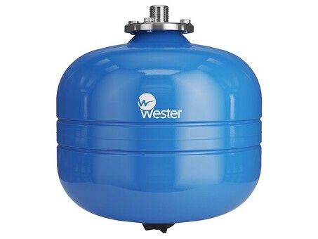 Гидроаккумулятор для водоснабжения WESTER WAV Premium объём 12л, DN 20, PN 10, вертикальный, резьбовое-НР, G-3/4'', без опор с контрфланецем из нержавеющей стали, голубой, Россия
