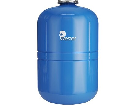 Гидроаккумулятор для водоснабжения WESTER WAV Premium объём 24л, DN 20, PN 10, вертикальный, резьбовое-НР, G-3/4'', без опор с контрфланецем из нержавеющей стали, голубой, Россия