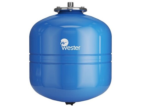 Гидроаккумулятор для водоснабжения WESTER WAV Premium объём 35л, DN 20, PN 10, вертикальный, резьбовое-НР, G-3/4'', без опор с контрфланецем из нержавеющей стали, голубой, Россия
